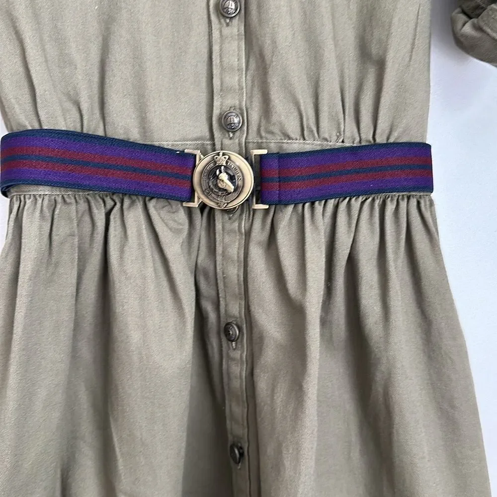 Ralph Lauren Dress Girls Size 14 Khaki Button Front Belted Chino Shirtdress